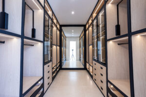 Handcrafted walnut bed frame—luxury custom-made bedroom furniture designed in the USA